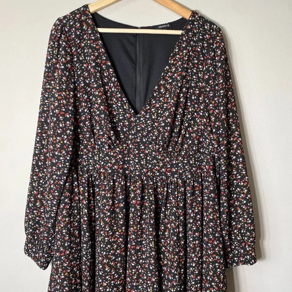 Torrid Women's Size 12 Balloon Sleeve Floral Print Georgette V-Neck Mini Dress - Picture 6 of 15
